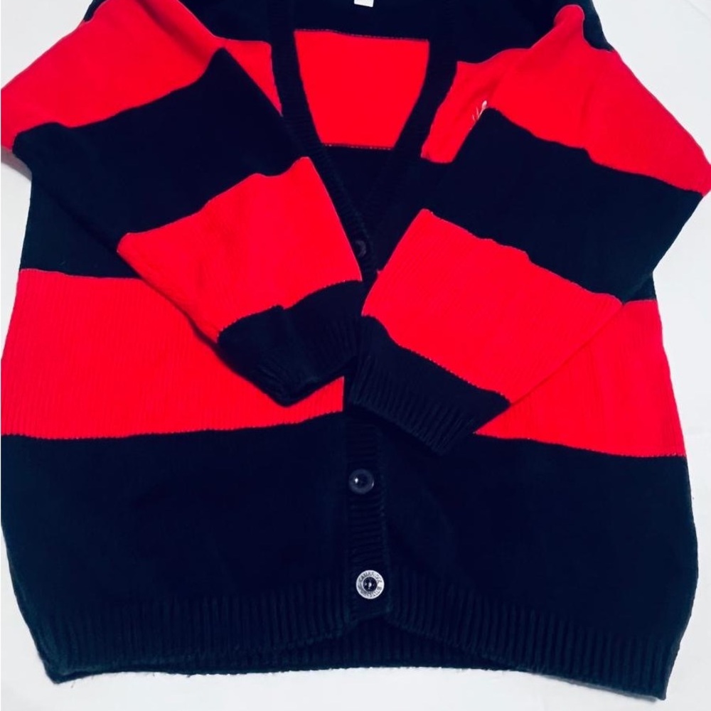 Cambridge Red Black Striped Cardigan Sweater Medium